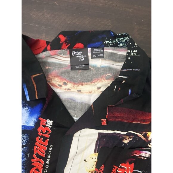 Friday The 13th Mens Short Sleeve Button Up Graphic Print Shirt Black Size XXL - Picture 2 of 3